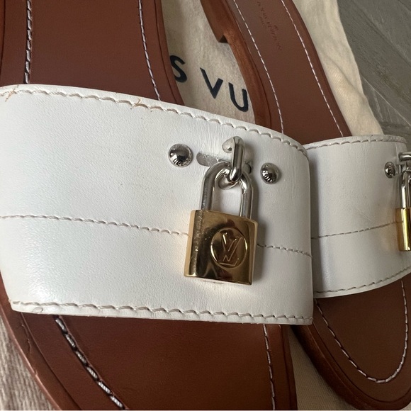 Authentic Louis Vuitton Leather Lock It Brown And White Sandals Pre Owned Sz 5.5 - Picture 7 of 16